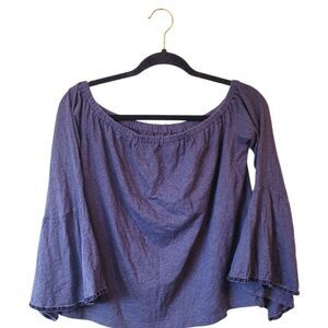 Loft Navy Blue Bell Sleeve Off Shoulder Blouse S